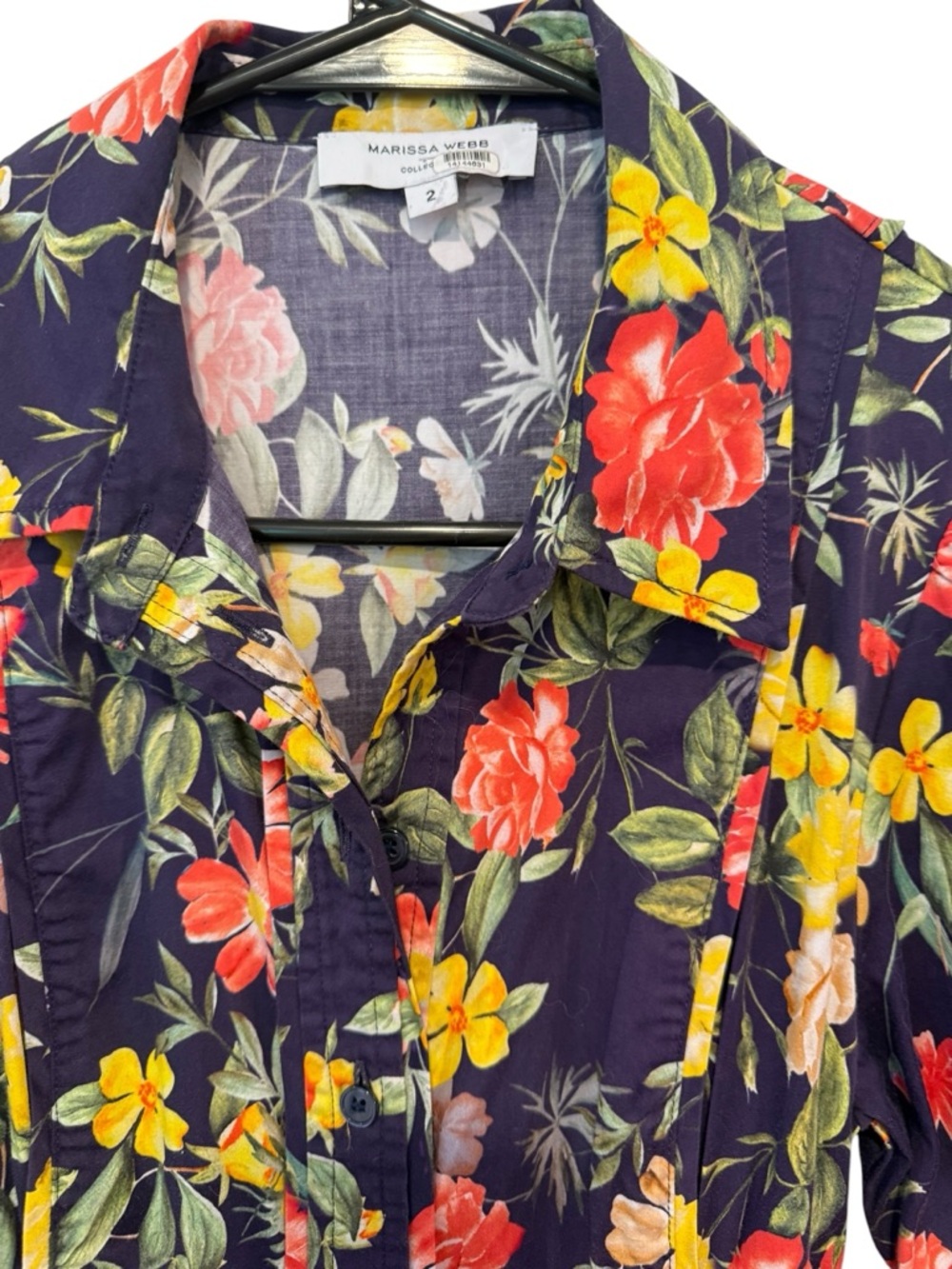 Marissa Webb "Dolly" Floral Button Down Mini Dress Navy Multi Color Size 2 - Picture 5 of 14